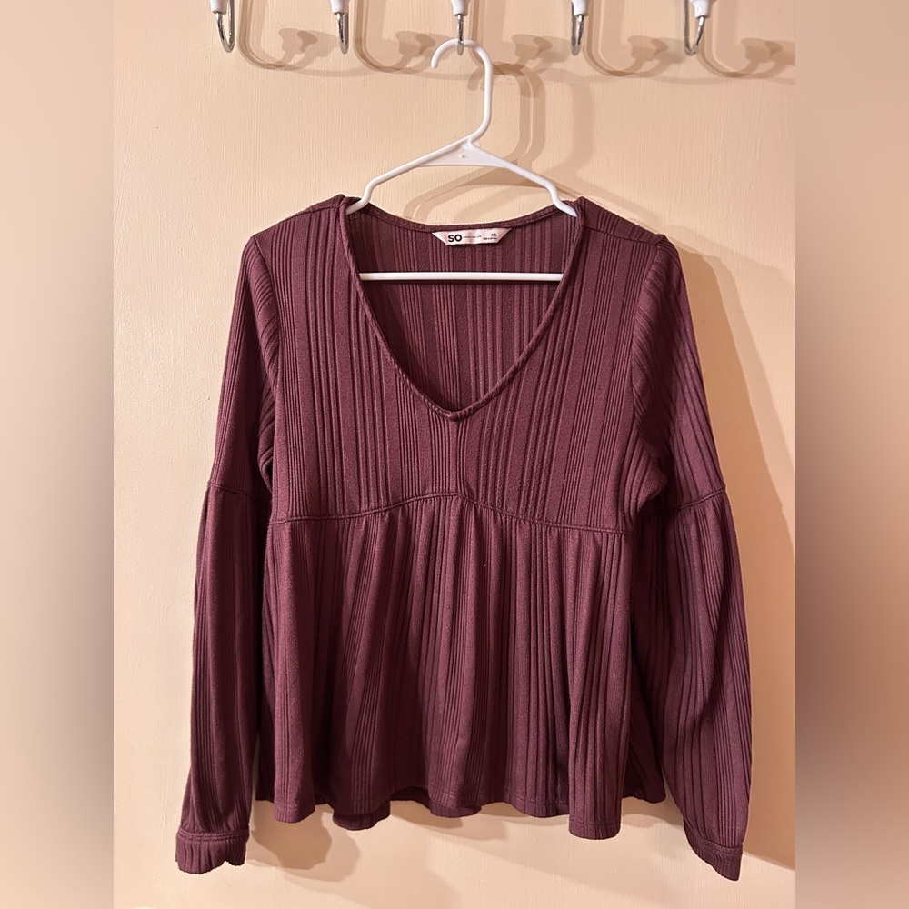SO brand (Kohl’s) super soft plum babydoll long sleeved blouse | XS